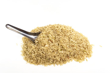 Rice groats white background, close-up, cooking ingredients