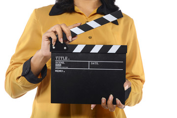 Young Woman Holding Clapperboard
