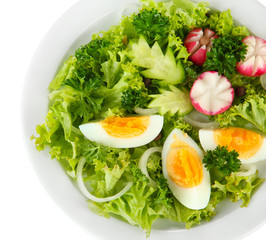 Fresh mixed salad with eggs, salad leaves and other vegetables,