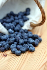 Blaubeeren aus Körbchen geschüttet