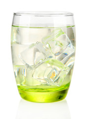 Glass with water and ice isolated on white