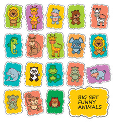 Obraz premium set vector funny cartoon animals