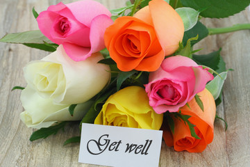 Fototapeta premium Get well card with colorful roses