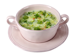 Cabbage soup in plate isolated on white