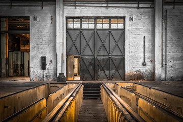 abandoned old vehicle repair station, interior