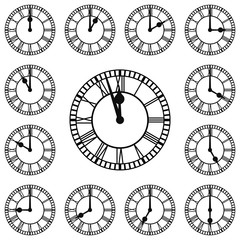 Roman Numeral Clocks Showing Every Hour - obrazy, fototapety, plakaty
