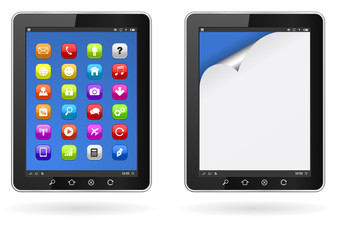 tablet computer pc with application icons and paper curl page