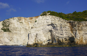 motorboat and cliff, Zakynthos island, Greece