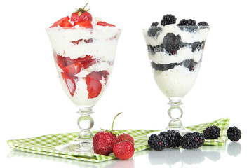 Natural yogurt with fresh berries isolated on white