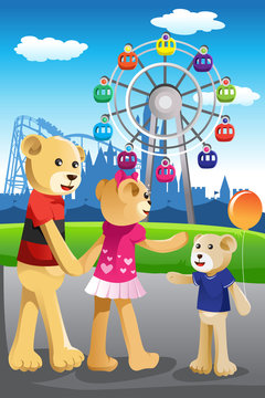 Bear family having fun at amusement park