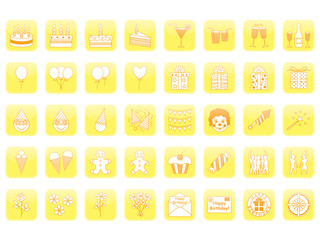 set of yellow birthday icons