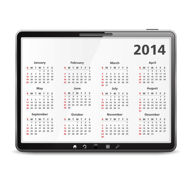 Tablet computer with 2014 calendar