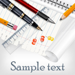 Stationery on white sheet for school, education vector