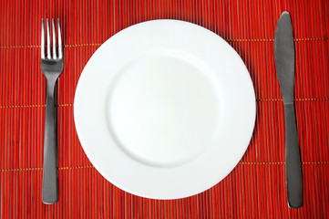 Empty plate and utensils