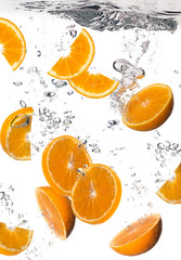 Healthy Water with Fresh Oranges. Drops