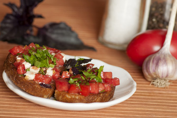Italian Bruschetta with tomatoes and feta