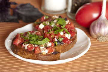 Italian Bruschetta with tomatoes and feta