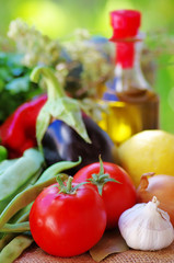Fototapeta na wymiar Fresh vegetables and olive oil