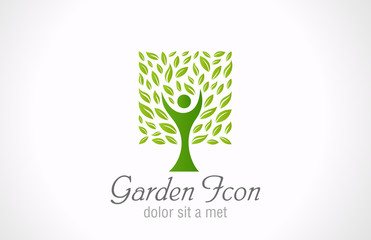 Green tree eco logo. Ecology garden bio design. Organic sign