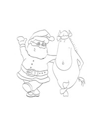 Funny horse dancing with cheerful Santa. New Year 2014