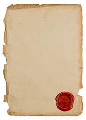 antique paper sheet with red wax seal