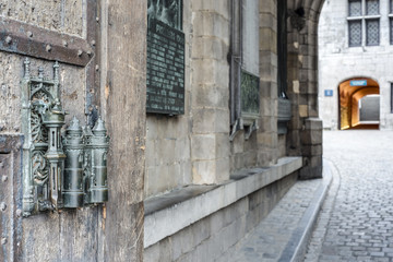 Fototapeta na wymiar City Hall lock and door pull in Mons, Belgium.