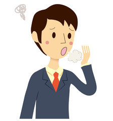 口臭チェックをする男性