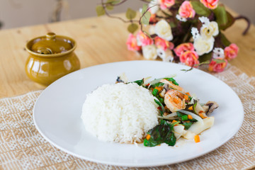 Mixed Seafood Basil with rice