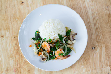 Mixed Seafood Basil with rice