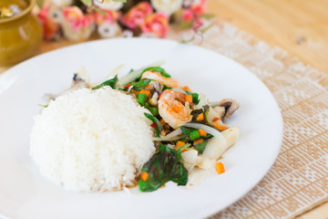 Mixed Seafood Basil with rice