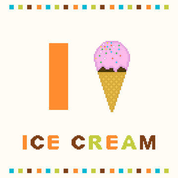 Alphabet for children, letter i and an ice cream isolated