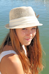 Young model in hat, Port, harbour in Valencia
