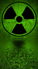 Ionizing radiation hazard symbol reflected in water surface. © Vladimir Arndt