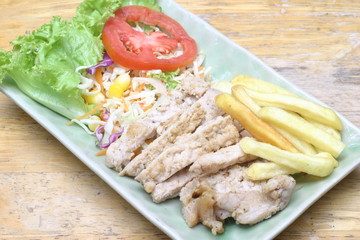 fried pork with salad