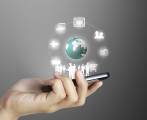 Touch screen mobile phone in hand