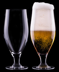 full and empty glass of light beer