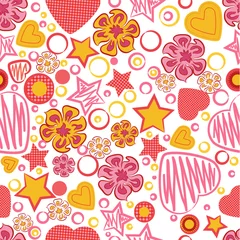 Poster Seamless pattern with flowers, hearts and stars. © phoenix_olga