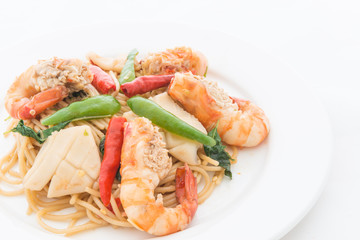 STIR FRIED SPICY SPAGHETTI WITH SEAFOOD
