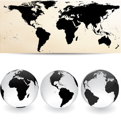 World map with globes