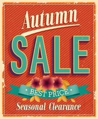 Autumn Sale. Vintage card. Vector illustration.