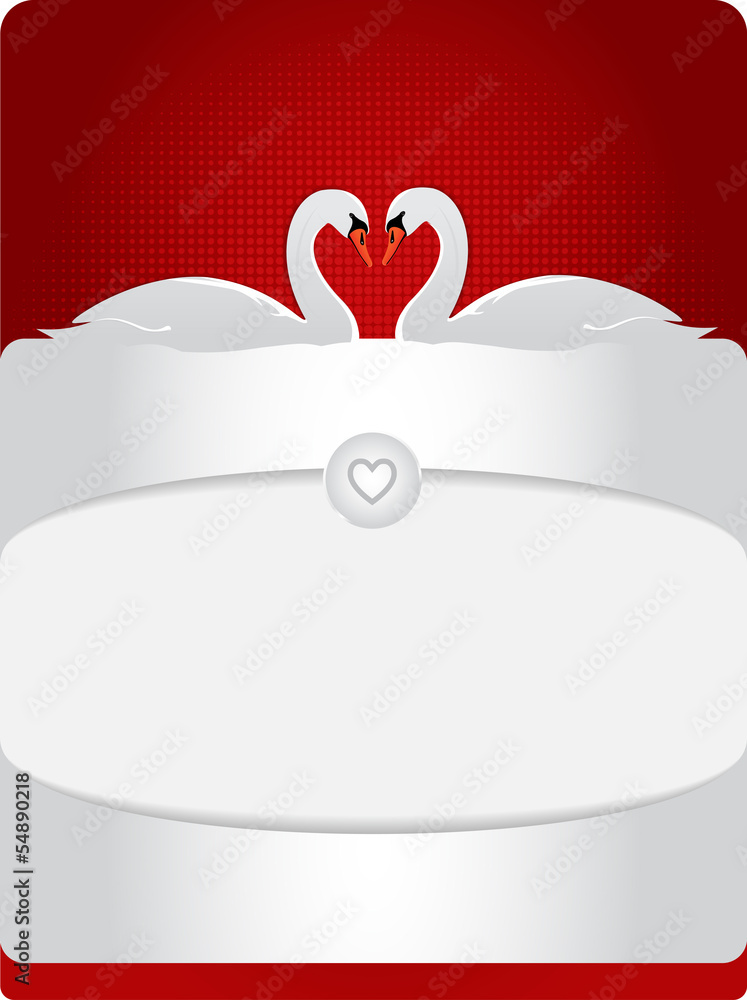 Poster red abstract background greetings with two swans