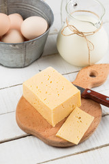 Dairy products - cheese, milk,  eggs.