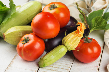 Fresh vegetables on wooden table