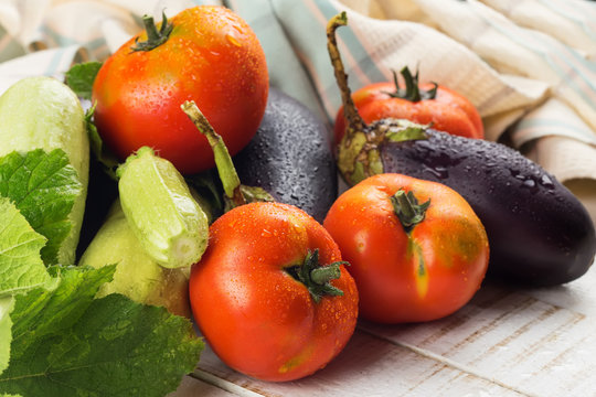 Fresh vegetables on wooden table