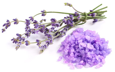 Fototapeta premium Bunch of lavender and sea salt.