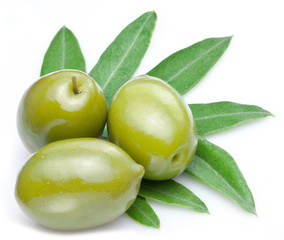 Green olives with leaves