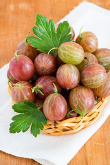 Fresh gooseberries in basket over light background