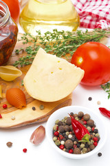 cheese, spices, tomato and olive oil