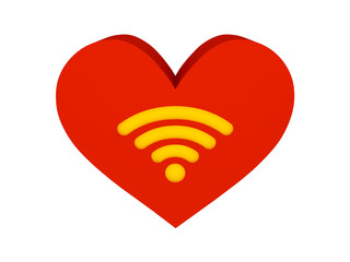 Big red heart with wi-fi symbol. Concept 3D illustration.