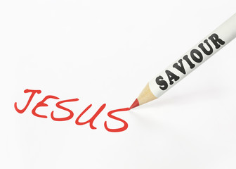 A saviour labeled pencil writing the word Jesus